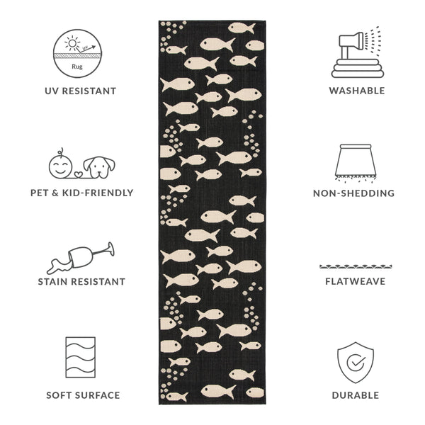 Safavieh Courtyard Indoor/Outdoor Area Rug With Whimsical Fish Pattern – Durable, Stylish, And Safe For All Spaces Black ,Beige 88% Polypropylene,12% Polyester Cy6012-256-10