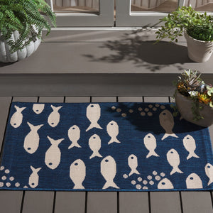 Safavieh Courtyard Coastal Charm Runner Rug - Whimsical Fish Design In Serene Blues And Soothing Beiges Aqua ,Beige 88% Polypropylene,12% Polyester Cy6012-223-216