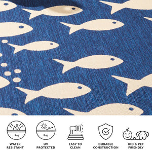 Safavieh Courtyard Coastal Charm Runner Rug - Whimsical Fish Design In Serene Blues And Soothing Beiges Aqua ,Beige 88% Polypropylene,12% Polyester Cy6012-223-216