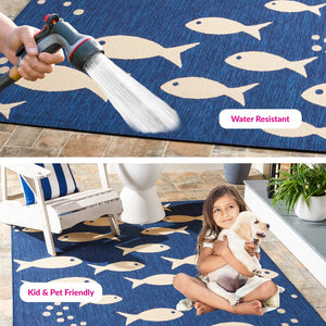 Safavieh Courtyard Coastal Charm Runner Rug - Whimsical Fish Design In Serene Blues And Soothing Beiges Aqua ,Beige 88% Polypropylene,12% Polyester Cy6012-223-216