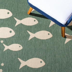 Safavieh Courtyard Coastal Charm Runner Rug - Whimsical Fish Design In Serene Blues And Soothing Beiges Aqua ,Beige 88% Polypropylene,12% Polyester Cy6012-223-216