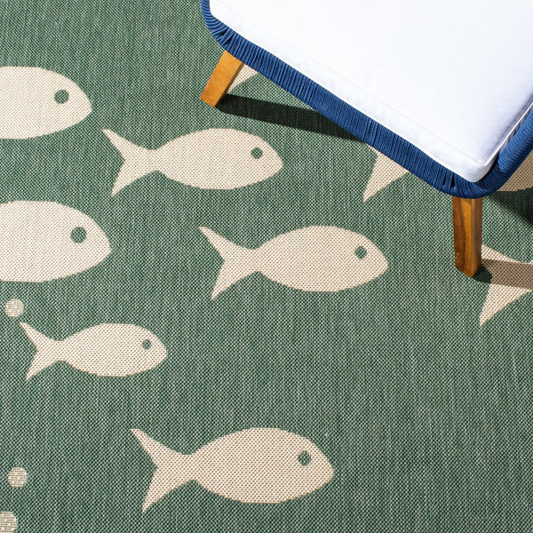 Safavieh Courtyard Coastal Charm Runner Rug - Whimsical Fish Design In Serene Blues And Soothing Beiges Aqua ,Beige 88% Polypropylene,12% Polyester Cy6012-223-216