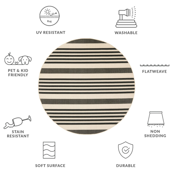 Safavieh Courtyard Stylish Black And Bone Rug - Durable, Versatile Design For Indoor And Outdoor Spaces Navy ,Beige 88% Polypropylene,12% Polyester Cy6062-268-68