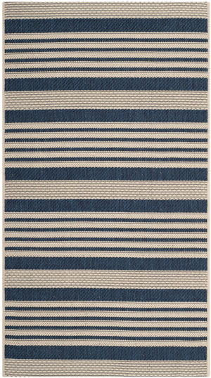 Safavieh Courtyard Oversized 11X15 Navy Beige Striped Area Rug – Power‑Loomed Turkey, Low‑Pile Durable Polypropylene Blend CY6062-268-1115