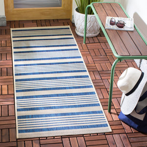 Safavieh Courtyard Oversized 11X15 Navy Beige Striped Area Rug – Power‑Loomed Turkey, Low‑Pile Durable Polypropylene Blend CY6062-268-1115