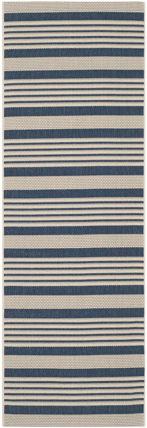 Safavieh Courtyard Oversized 11X15 Navy Beige Striped Area Rug – Power‑Loomed Turkey, Low‑Pile Durable Polypropylene Blend CY6062-268-1115