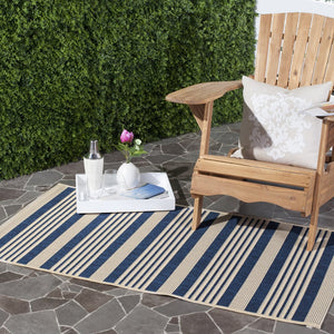 Safavieh Courtyard Oversized 11X15 Navy Beige Striped Area Rug – Power‑Loomed Turkey, Low‑Pile Durable Polypropylene Blend CY6062-268-1115