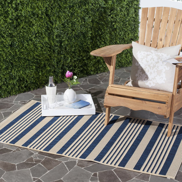 Safavieh Courtyard Oversized 11X15 Navy Beige Striped Area Rug – Power‑Loomed Turkey, Low‑Pile Durable Polypropylene Blend CY6062-268-1115