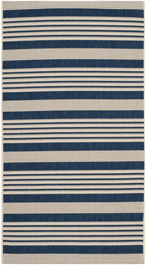 Safavieh Courtyard Oversized 11X15 Navy Beige Striped Area Rug – Power‑Loomed Turkey, Low‑Pile Durable Polypropylene Blend CY6062-268-1115