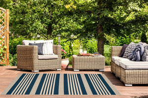 Safavieh Courtyard Oversized 11X15 Navy Beige Striped Area Rug – Power‑Loomed Turkey, Low‑Pile Durable Polypropylene Blend CY6062-268-1115