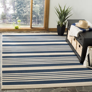 Safavieh Courtyard Oversized 11X15 Navy Beige Striped Area Rug – Power‑Loomed Turkey, Low‑Pile Durable Polypropylene Blend CY6062-268-1115