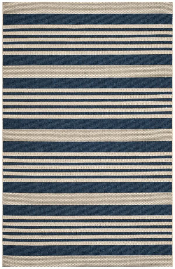 Safavieh Courtyard Oversized 11X15 Navy Beige Striped Area Rug – Power‑Loomed Turkey, Low‑Pile Durable Polypropylene Blend CY6062-268-1115