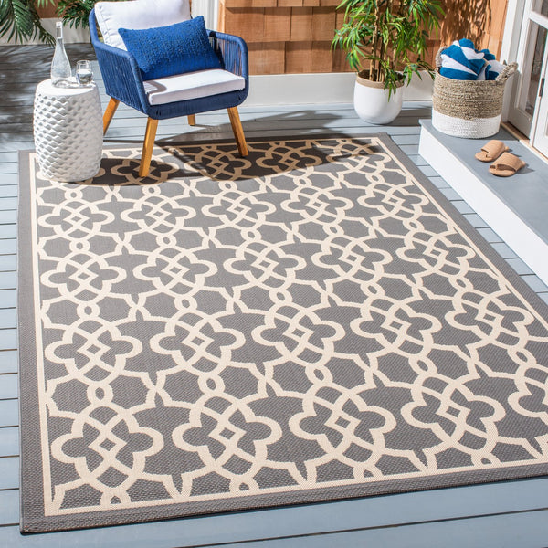 Safavieh Courtyard Elegant Grey/Beige Area Rug - Premium Indoor/Outdoor Design, Durable & Eco-friendly Craftsmanship Black ,Beige 88% Polypropylene,12% Polyester Cy6071-266-4
