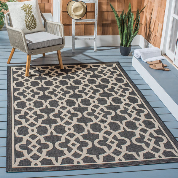 Safavieh Courtyard Elegant Grey/Beige Area Rug - Premium Indoor/Outdoor Design, Durable & Eco-friendly Craftsmanship Black ,Beige 88% Polypropylene,12% Polyester Cy6071-266-4
