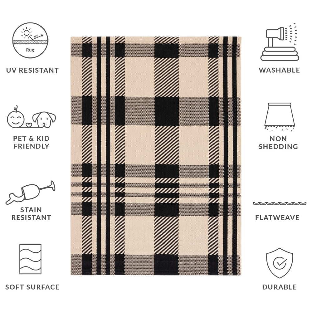 Safavieh Courtyard Contemporary Area Rug - Elegant Indoor/Outdoor Design With Timeless Plaid Pattern, 6x8 Ft Black ,Bone 88% Polypropylene,12% Polyester Cy6201-216-68