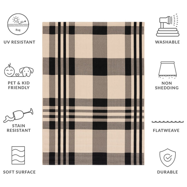 Safavieh Courtyard Contemporary Area Rug - Elegant Indoor/Outdoor Design With Timeless Plaid Pattern, 6x8 Ft Black ,Bone 88% Polypropylene,12% Polyester Cy6201-216-68