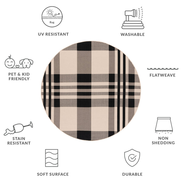 Safavieh Courtyard Contemporary Area Rug - Elegant Indoor/Outdoor Design With Timeless Plaid Pattern, 6x8 Ft Black ,Bone 88% Polypropylene,12% Polyester Cy6201-216-68