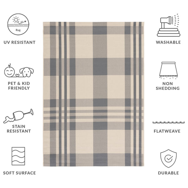 Safavieh Courtyard Contemporary Area Rug - Elegant Indoor/Outdoor Design With Timeless Plaid Pattern, 6x8 Ft Black ,Bone 88% Polypropylene,12% Polyester Cy6201-216-68