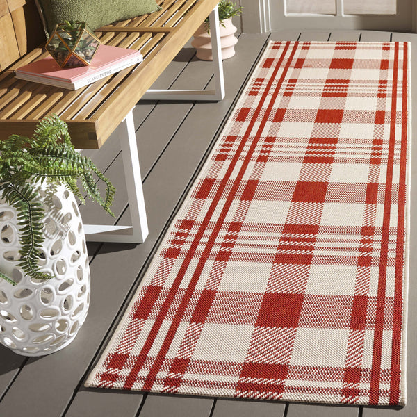 Safavieh Courtyard Contemporary Red & Bone Square Accent Rug 2'7" X 2'7" Low-Profile, Durable, Stain-Resistant CY6201-238-3SQ