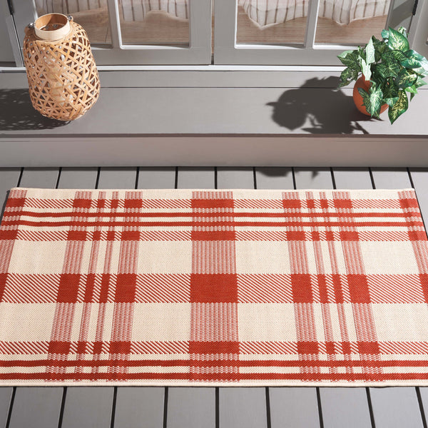 Safavieh Courtyard Contemporary Red & Bone Square Accent Rug 2'7" X 2'7" Low-Profile, Durable, Stain-Resistant CY6201-238-3SQ