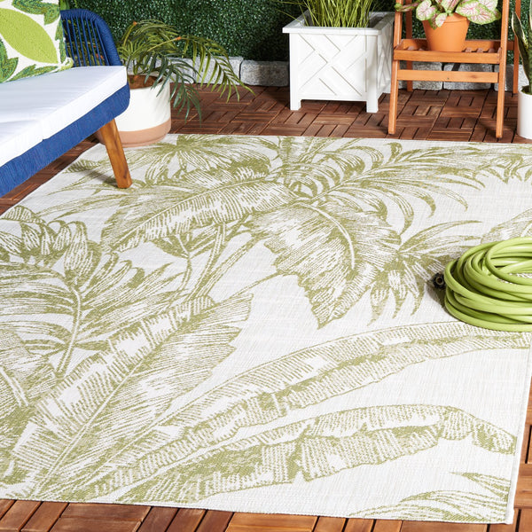 Safavieh Courtyard Exquisite Tropical Palm Area Rug - Soft, Durable, Eco-friendly Design For Indoor & Outdoor Use Ivory ,Green 88% Polypropylene,12% Polyester Cy6373-527-9