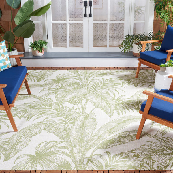 Safavieh Courtyard Exquisite Tropical Palm Area Rug - Soft, Durable, Eco-friendly Design For Indoor & Outdoor Use Ivory ,Green 88% Polypropylene,12% Polyester Cy6373-527-9