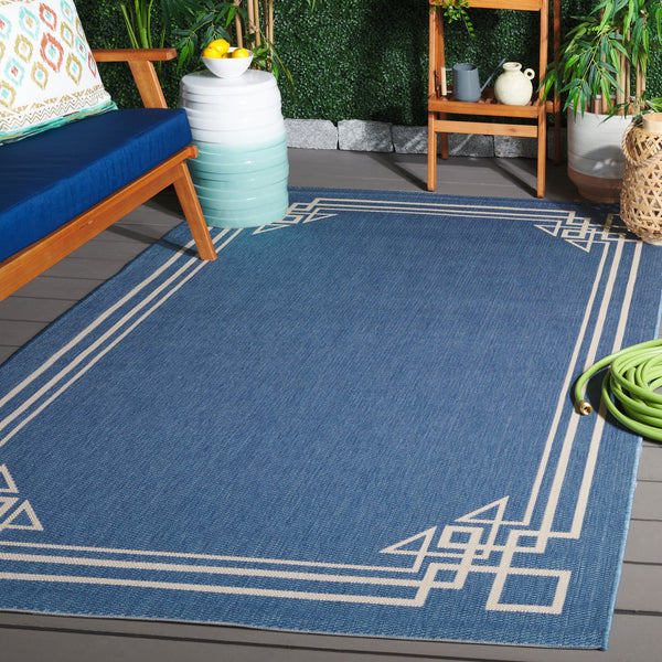 Safavieh Courtyard Elegant Geometric Area Rug In Navy And Beige - Perfect For Sophisticated Living Spaces Navy ,Light Beige 88% Polypropylene,12% Polyester Cy6406-258-6