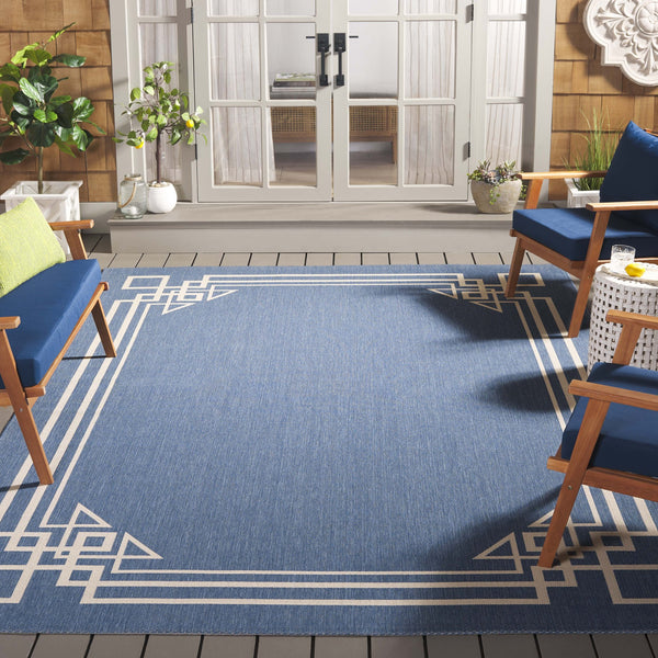 Safavieh Courtyard Elegant Geometric Area Rug In Navy And Beige - Perfect For Sophisticated Living Spaces Navy ,Light Beige 88% Polypropylene,12% Polyester Cy6406-258-6