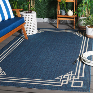 Safavieh Courtyard Elegant Geometric Area Rug In Navy And Beige - Perfect For Sophisticated Living Spaces Navy ,Light Beige 88% Polypropylene,12% Polyester Cy6406-258-6