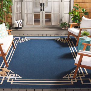 Safavieh Courtyard Elegant Geometric Area Rug In Navy And Beige - Perfect For Sophisticated Living Spaces Navy ,Light Beige 88% Polypropylene,12% Polyester Cy6406-258-6