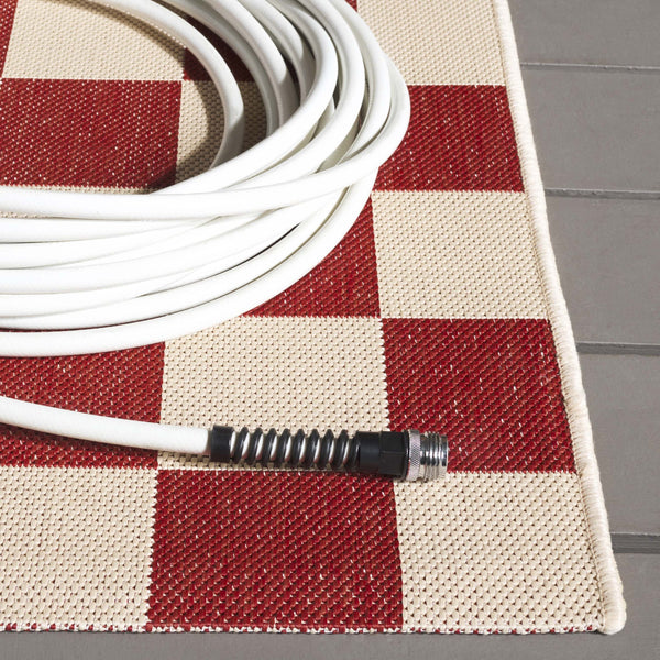 Safavieh Courtyard Chic Power Loomed Area Rug For Indoor And Outdoor Spaces, Durable Design In Red And Beige Navy ,Beige 88% Polypropylene,12% Polyester Cy6442-25821-2