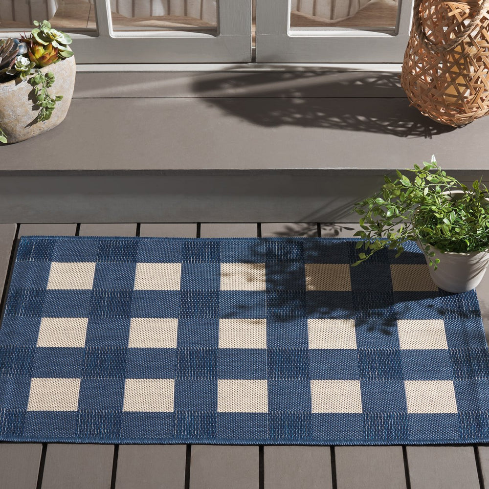 Safavieh Courtyard Stunning Blue And Beige Checkered Area Rug For Indoor And Outdoor Spaces, Durable Design Navy ,Beige 88% Polypropylene,12% Polyester Cy6443-25821-27