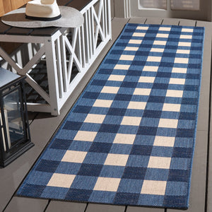 Safavieh Courtyard Stunning Blue And Beige Checkered Area Rug For Indoor And Outdoor Spaces, Durable Design Navy ,Beige 88% Polypropylene,12% Polyester Cy6443-25821-27