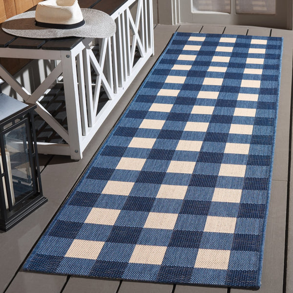 Safavieh Courtyard Stunning Blue And Beige Checkered Area Rug For Indoor And Outdoor Spaces, Durable Design Navy ,Beige 88% Polypropylene,12% Polyester Cy6443-25821-27