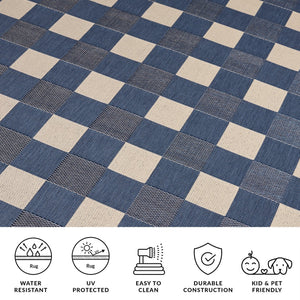 Safavieh Courtyard Checkered Area Rug - Elegant Indoor/Outdoor Accent For Home Décor And Comfort Blue ,Beige 88% Polypropylene,12% Polyester Cy6443-23321-5