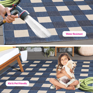 Safavieh Courtyard Checkered Area Rug - Elegant Indoor/Outdoor Accent For Home Décor And Comfort Blue ,Beige 88% Polypropylene,12% Polyester Cy6443-23321-5