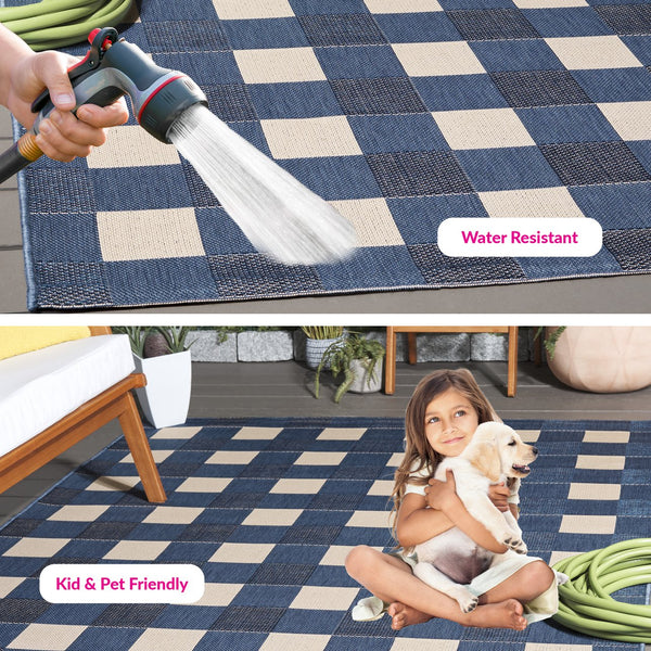 Safavieh Courtyard Stunning Blue And Beige Checkered Area Rug For Indoor And Outdoor Spaces, Durable Design Navy ,Beige 88% Polypropylene,12% Polyester Cy6443-25821-27