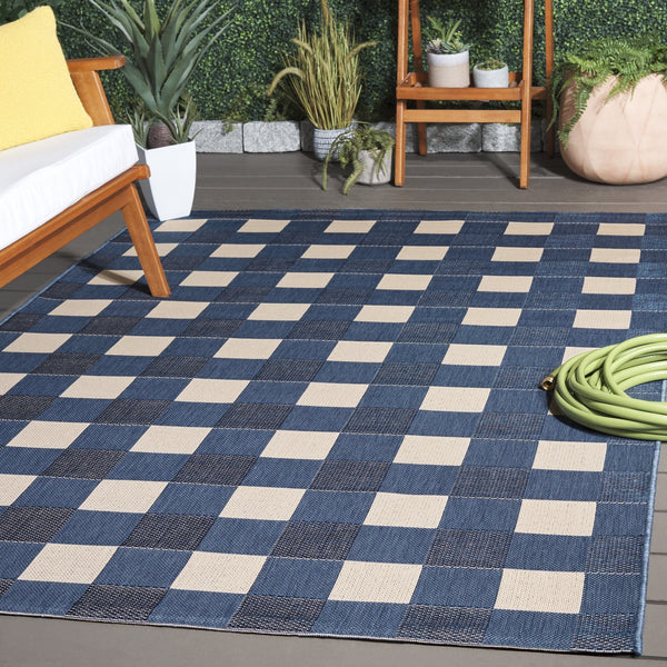 Safavieh Courtyard Checkered Area Rug - Elegant Indoor/Outdoor Accent For Home Décor And Comfort Blue ,Beige 88% Polypropylene,12% Polyester Cy6443-23321-5