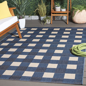 Safavieh Courtyard Stunning Blue And Beige Checkered Area Rug For Indoor And Outdoor Spaces, Durable Design Navy ,Beige 88% Polypropylene,12% Polyester Cy6443-25821-27