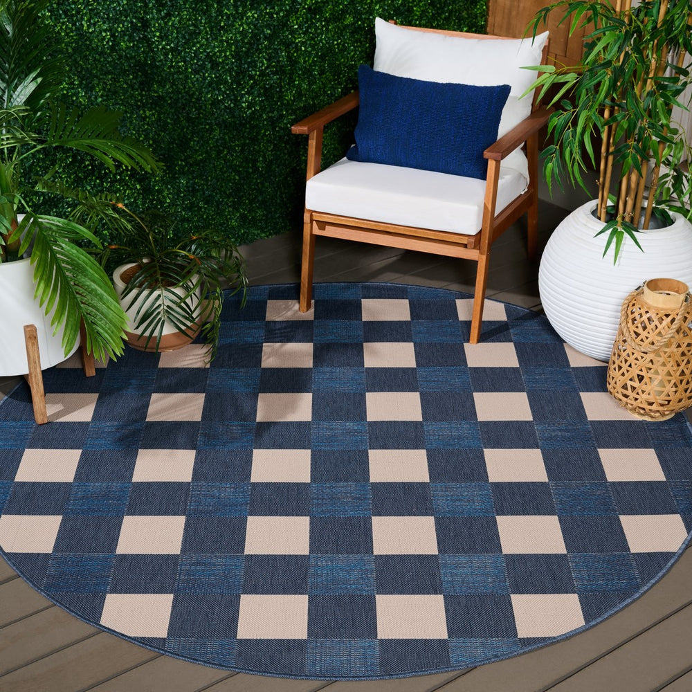 Safavieh Courtyard Checkered Area Rug - Elegant Indoor/Outdoor Accent For Home Décor And Comfort Blue ,Beige 88% Polypropylene,12% Polyester Cy6443-23321-7r