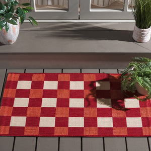 Safavieh Courtyard Checkered Area Rug - Elegant Indoor/Outdoor Accent For Home Décor And Comfort Red ,Beige 88% Polypropylene,12% Polyester Cy6443-23821-2