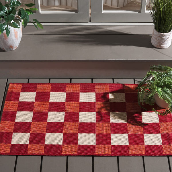 Safavieh Courtyard Checkered Area Rug - Elegant Indoor/Outdoor Accent For Home Décor And Comfort Red ,Beige 88% Polypropylene,12% Polyester Cy6443-23821-2