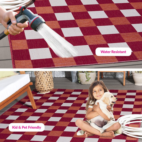 Safavieh Courtyard Checkered Area Rug - Elegant Indoor/Outdoor Accent For Home Décor And Comfort Red ,Beige 88% Polypropylene,12% Polyester Cy6443-23821-5