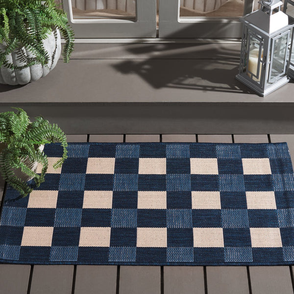 Safavieh Courtyard Checkered Area Rug - Elegant Indoor/Outdoor Accent For Home Décor And Comfort Navy ,Beige 88% Polypropylene,12% Polyester Cy6443-25821-2