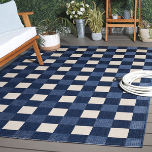 Safavieh Courtyard Checkered Area Rug - Elegant Indoor/Outdoor Accent For Home Décor And Comfort Navy ,Beige 88% Polypropylene,12% Polyester Cy6443-25821-5