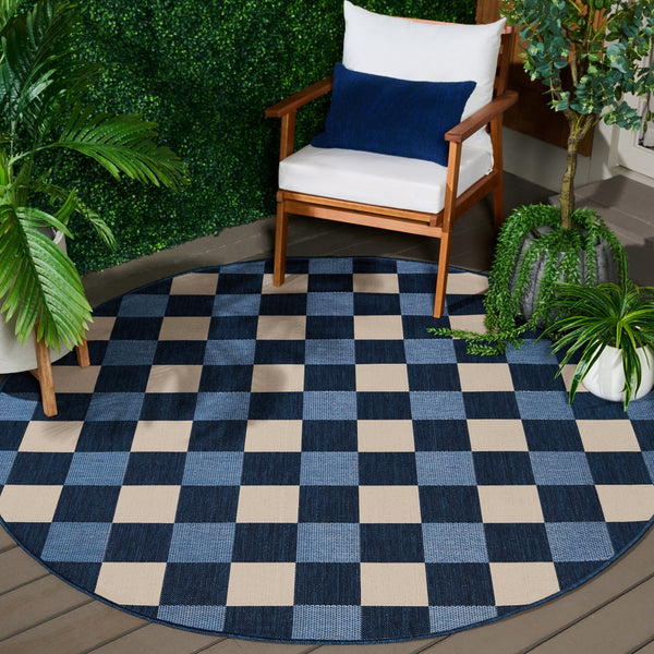 Safavieh Courtyard Checkered Area Rug - Elegant Indoor/Outdoor Accent For Home Décor And Comfort Navy ,Beige 88% Polypropylene,12% Polyester Cy6443-25821-7r