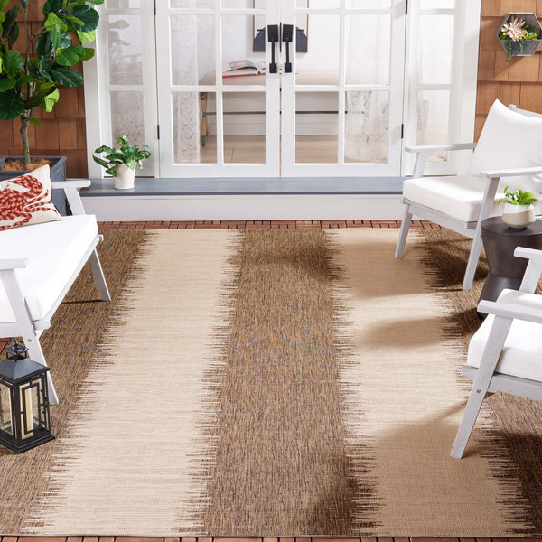 Safavieh Courtyard Boho Stripe Area Rug - Luxurious Terracotta & Beige Design For Indoor And Outdoor Elegance Dark Green ,Beige 88% Polypropylene,12% Polyester Cy6579-32221-6