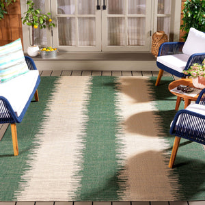 Safavieh Courtyard Boho Stripe Area Rug - Luxurious Terracotta & Beige Design For Indoor And Outdoor Elegance Dark Green ,Beige 88% Polypropylene,12% Polyester Cy6579-32221-6