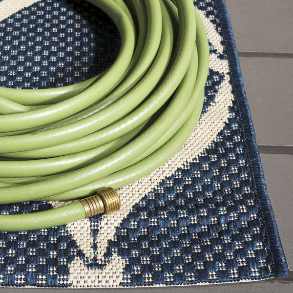 Safavieh Courtyard Power Loomed Area Rug: Timeless Elegance In Blue And Beige For Indoor Or Outdoor Spaces Black ,Beige 88% Polypropylene,12% Polyester Cy6654-256-8