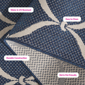 Safavieh Courtyard Power Loomed Area Rug: Timeless Elegance In Blue And Beige For Indoor Or Outdoor Spaces Black ,Beige 88% Polypropylene,12% Polyester Cy6654-256-8